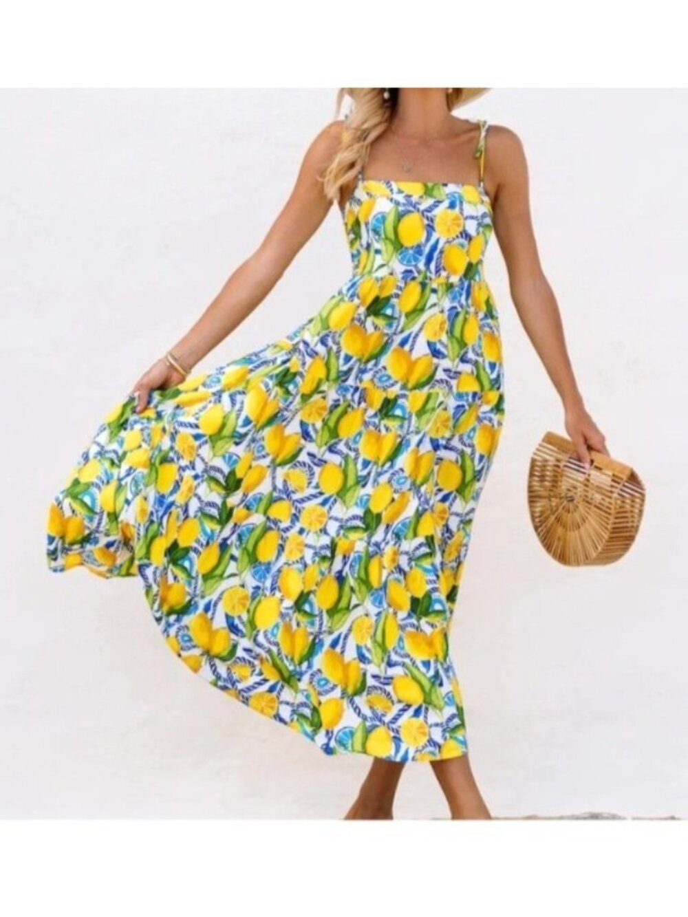 Kenny Flowers Women's Sz XL Lemon Print Maxi Dress The Positano Resort Dress